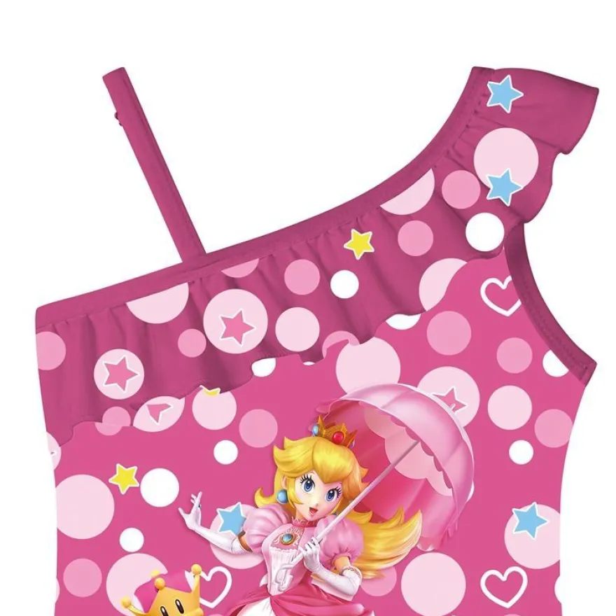 Mädchen Princess Peach One-piece Badeanzüge Rüsche Strand Bikini Riemchen Swimsuit