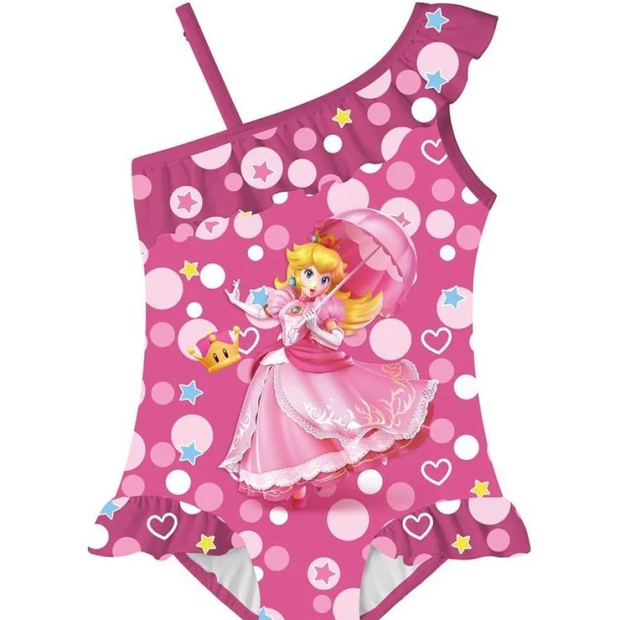 Mädchen Princess Peach One-piece Badeanzüge Rüsche Strand Bikini Riemchen Swimsuit