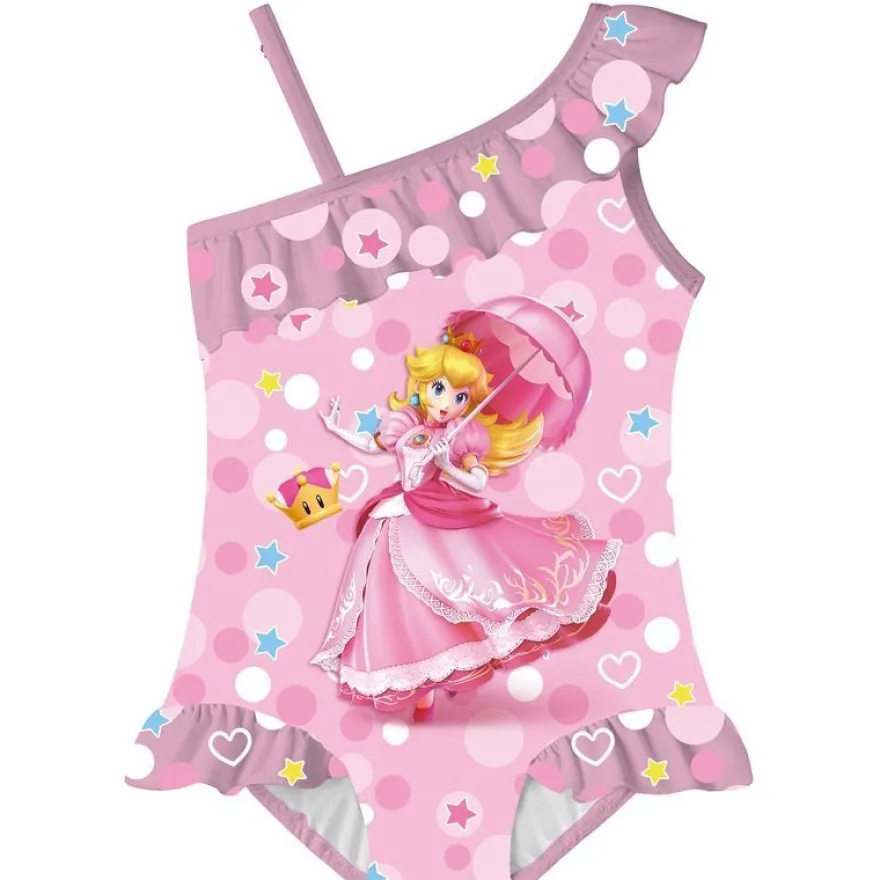 Mädchen Princess Peach One-piece Badeanzüge Rüsche Strand Bikini Riemchen Swimsuit