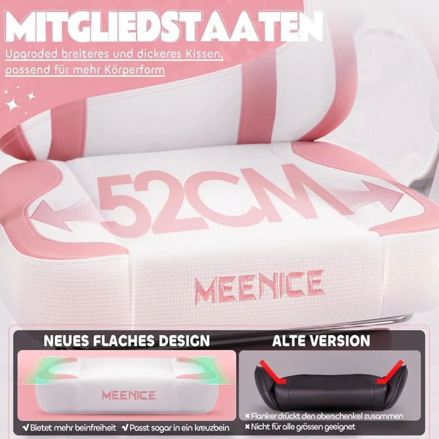 Meenice Pink Cute Katzen Gaming Stuhl mit Fußstütze, Ergonomischer PC Stuhl für