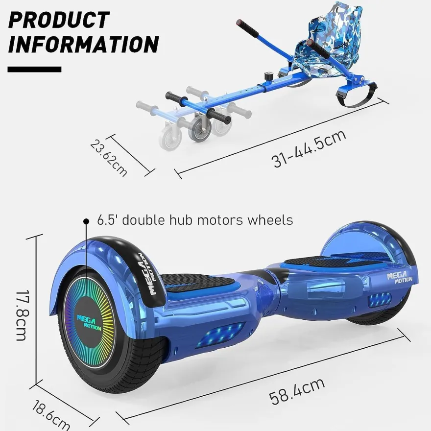 MEGA MOTION Hoverboards mit Hoverkart für Kinder, 6.5 Zoll Hoverboards mit Bluetooth