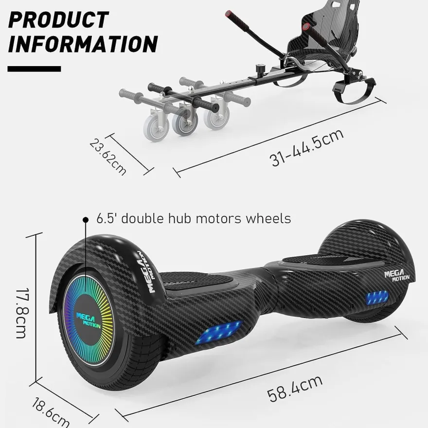 MEGA MOTION Hoverboards mit Hoverkart für Kinder, 6.5 Zoll Hoverboards mit Bluetooth