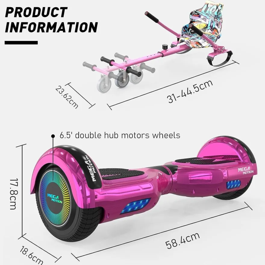 MEGA MOTION Hoverboards mit Hoverkart für Kinder, 6.5 Zoll Hoverboards mit Bluetooth