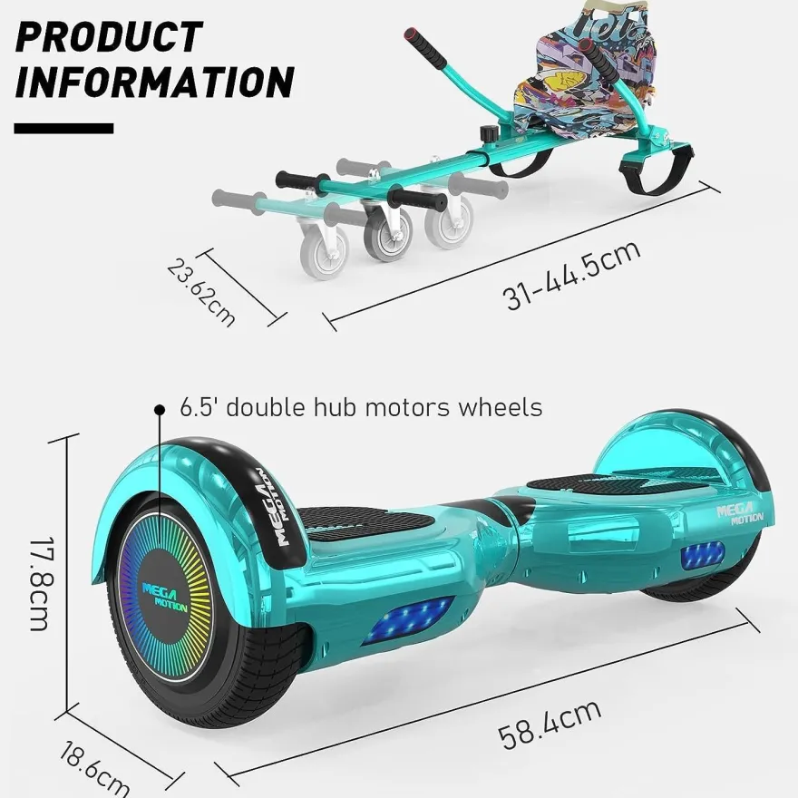 MEGA MOTION Hoverboards mit Hoverkart für Kinder, 6.5 Zoll Hoverboards mit Bluetooth