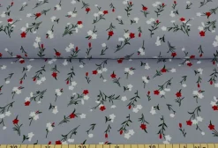 Melanie, gekochter Baumwollstoff, Blumenzweige, grau Verkaufseinheit 0,25 m