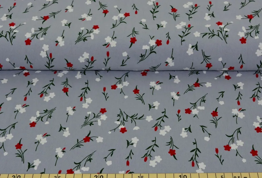 Melanie, gekochter Baumwollstoff, Blumenzweige, grau Verkaufseinheit 0,25 m