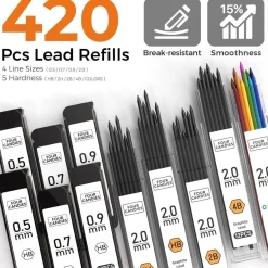 Metall-Druckbleistift-Set Kunst-Minen 0,5, 0,7, 0,9 mm & 2 mm Metallbleistifte
