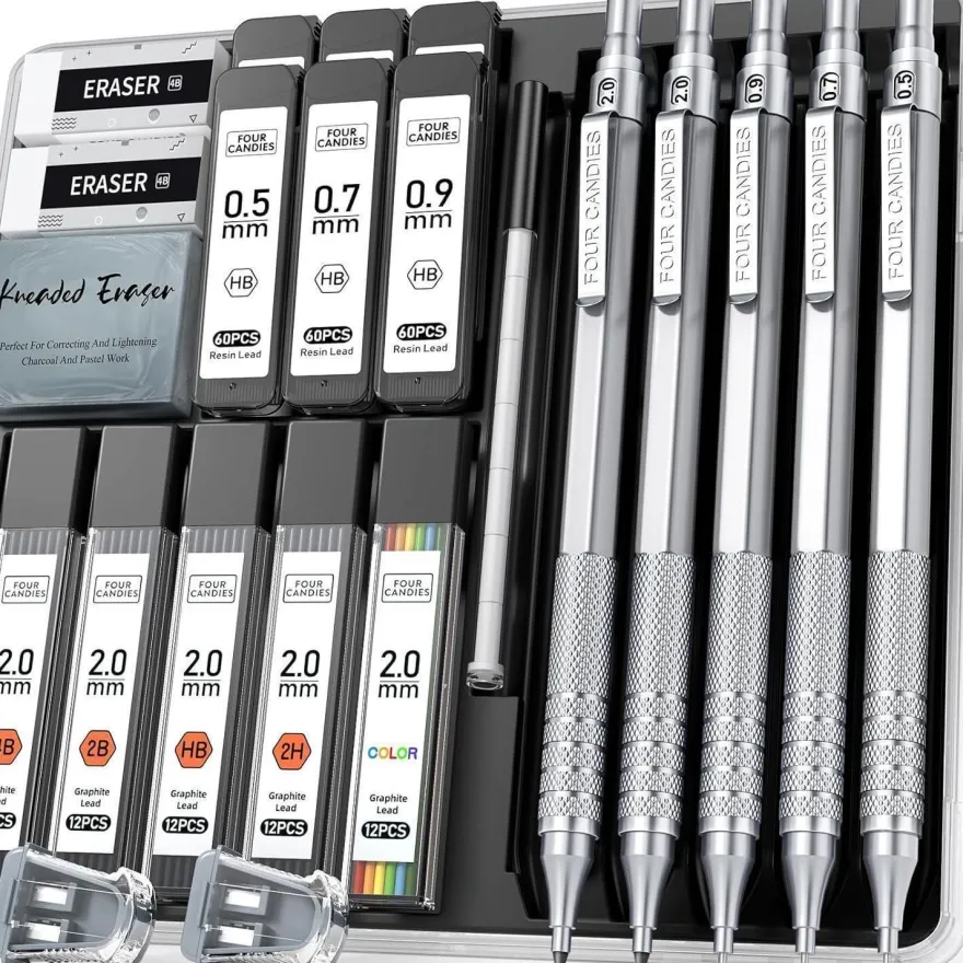 Metall-Druckbleistift-Set Kunst-Minen 0,5, 0,7, 0,9 mm & 2 mm Metallbleistifte