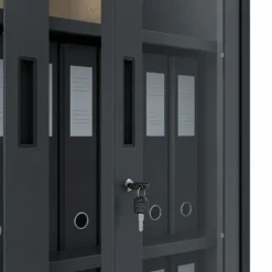 Metallschrank mit Vitrine, anthrazit: AMELIA, 900 x 1850 x 400 mm