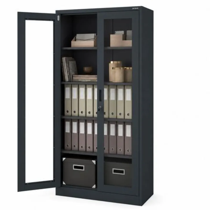 Metallschrank mit Vitrine, anthrazit: AMELIA, 900 x 1850 x 400 mm