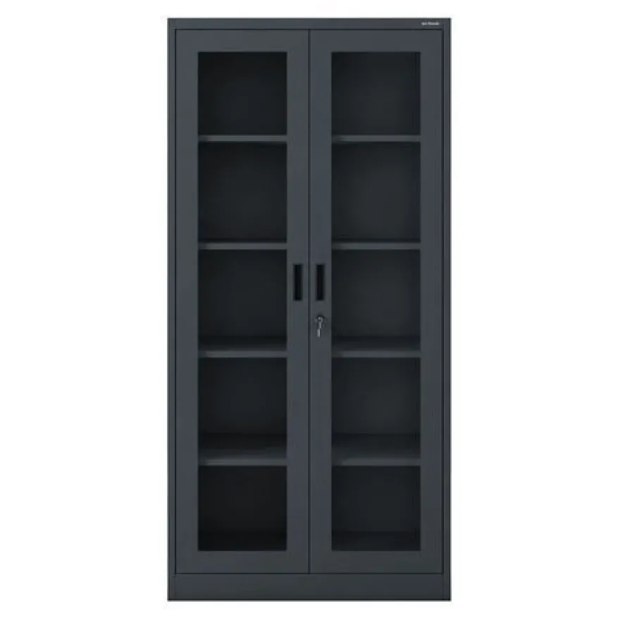 Metallschrank mit Vitrine, anthrazit: AMELIA, 900 x 1850 x 400 mm