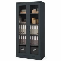 Metallschrank mit Vitrine, anthrazit: AMELIA, 900 x 1850 x 400 mm
