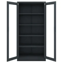 Metallschrank mit Vitrine, anthrazit: AMELIA, 900 x 1850 x 400 mm