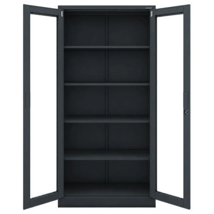 Metallschrank mit Vitrine, anthrazit: AMELIA, 900 x 1850 x 400 mm