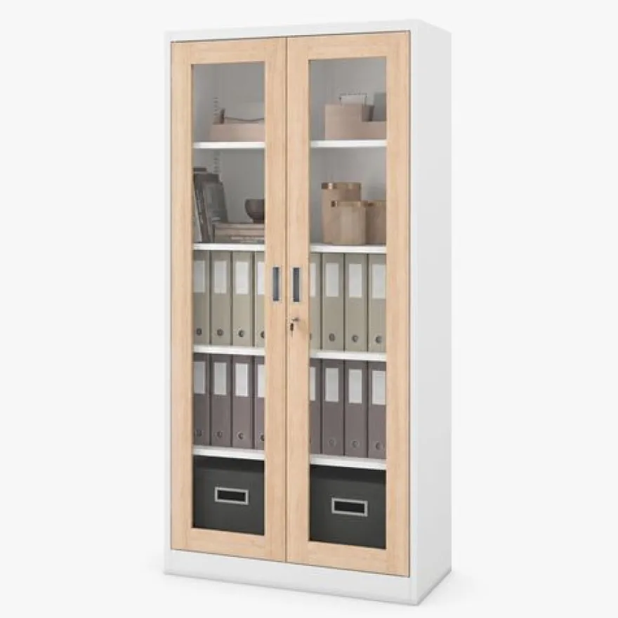 Metallschrank mit Vitrine, weiß / Eiche Sonoma: Eco Design AMELIA 900 x 1850 x 400 mm