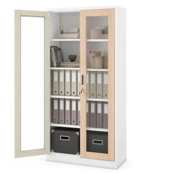 Metallschrank mit Vitrine, weiß / Eiche Sonoma: Eco Design AMELIA 900 x 1850 x 400 mm