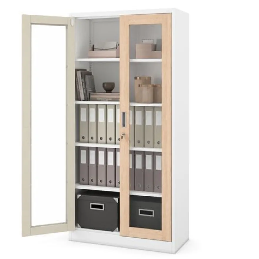Metallschrank mit Vitrine, weiß / Eiche Sonoma: Eco Design AMELIA 900 x 1850 x 400 mm