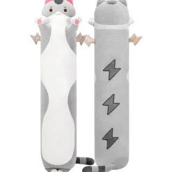 Mewaii 130CM Kawaii Katzen Plüschtier Kissen Grau - Kuscheliges Stofftier für