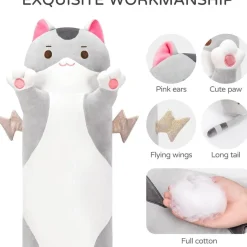 Mewaii 130CM Kawaii Katzen Plüschtier Kissen Grau - Kuscheliges Stofftier für