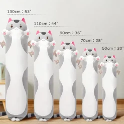 Mewaii 130CM Kawaii Katzen Plüschtier Kissen Grau - Kuscheliges Stofftier für
