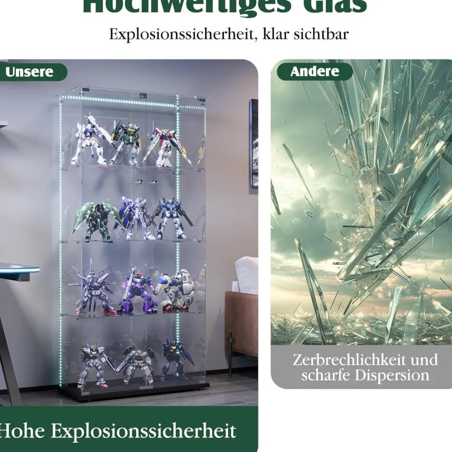 MGMYM Glasvitrine Standvitrine mit abschließbarer Tür, 4 Lagen