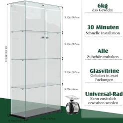 MGMYM Glasvitrine Standvitrine mit abschließbarer Tür, 4 Lagen