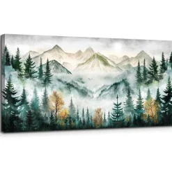 MHARTK66 Grüne Berge Leinwandbild 50x100 cm - Modernes Wandbild für Wohnzimmer