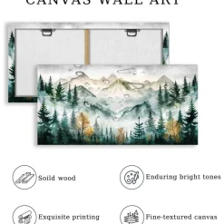 MHARTK66 Grüne Berge Leinwandbild 50x100 cm - Modernes Wandbild für Wohnzimmer