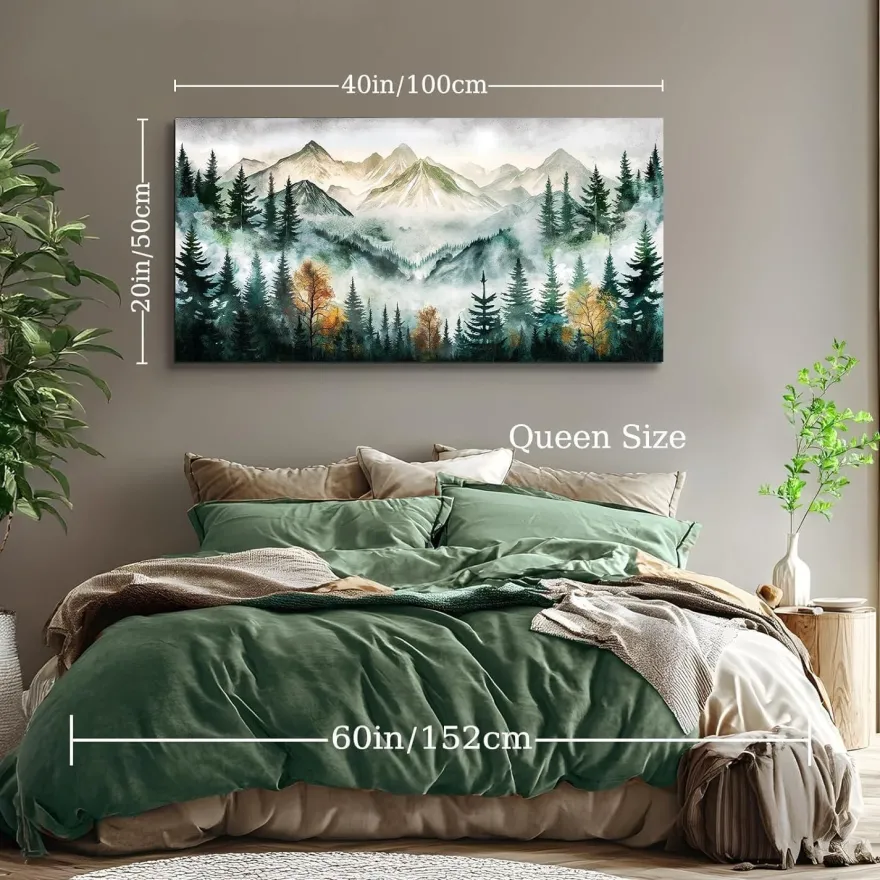 MHARTK66 Grüne Berge Leinwandbild 50x100 cm - Modernes Wandbild für Wohnzimmer