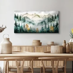 MHARTK66 Grüne Berge Leinwandbild 50x100 cm - Modernes Wandbild für Wohnzimmer