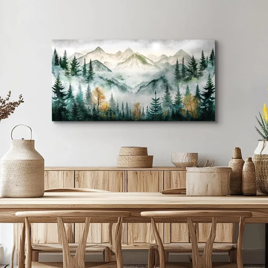 MHARTK66 Grüne Berge Leinwandbild 50x100 cm - Modernes Wandbild für Wohnzimmer