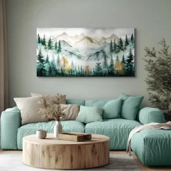 MHARTK66 Grüne Berge Leinwandbild 50x100 cm - Modernes Wandbild für Wohnzimmer