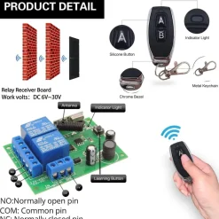433MHz Wireless Remote Control Switch - 1CH 12V 10A Relay Receiver & 2CH Transmitter