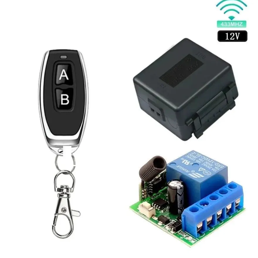 433MHz Wireless Remote Control Switch - 1CH 12V 10A Relay Receiver & 2CH Transmitter