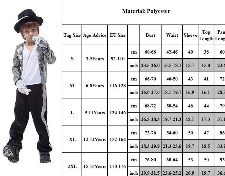 Michael Jackson Billie Jean 80er Hip Hop Kostum Kinder Jungen Cosplay Outfit Set
