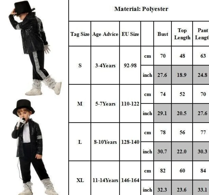 Michael Jackson Billie Jean 80er Hip Hop Kostum Kinder Jungen Cosplay Outfit Set