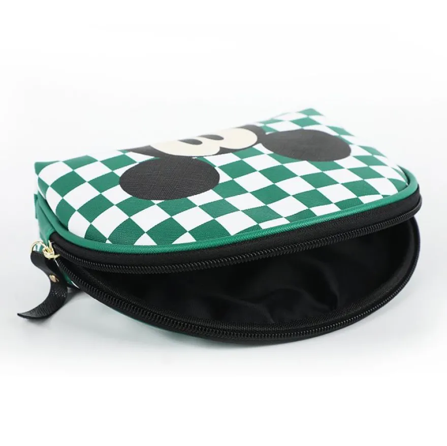 Mickey Karierte Makeup Tasche Reise Waschbeutel Halbrunde Kosmetiktasche