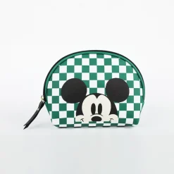 Mickey Karierte Makeup Tasche Reise Waschbeutel Halbrunde Kosmetiktasche