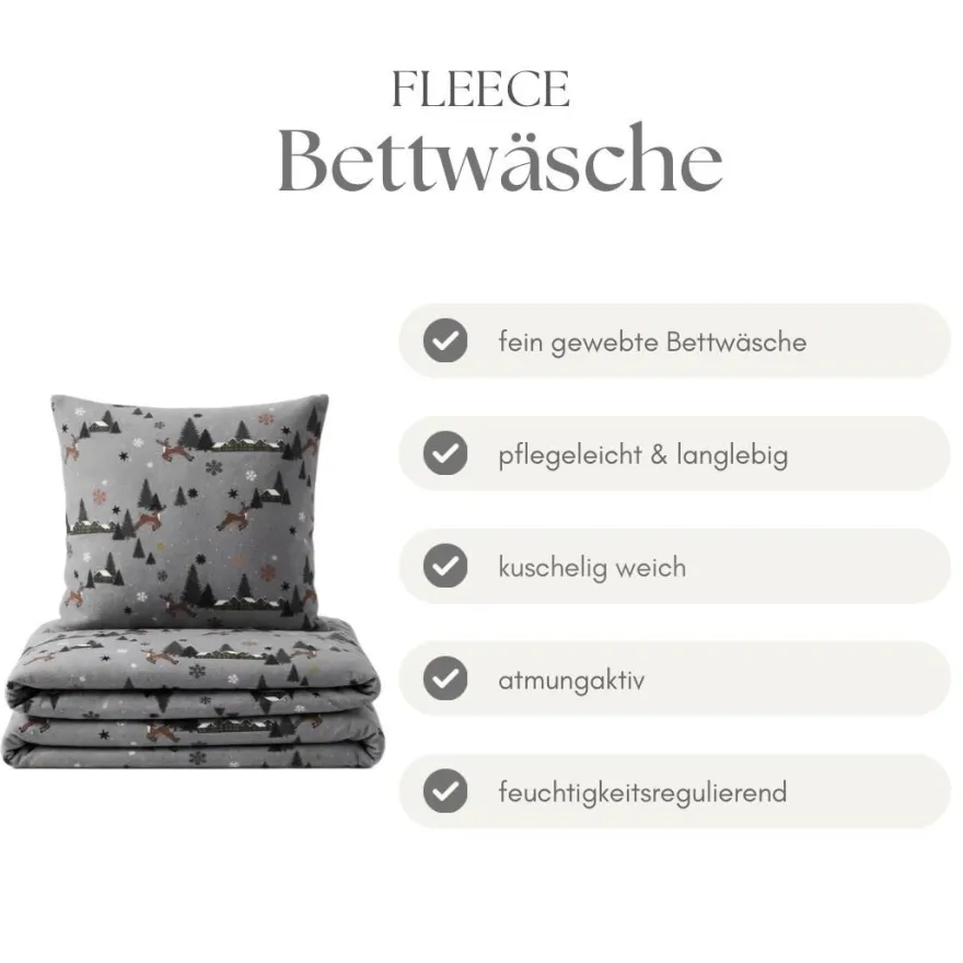 Microfaser Fleece Bettwäsche mit verdecktem Reißverschluss - Winterbettwäsche