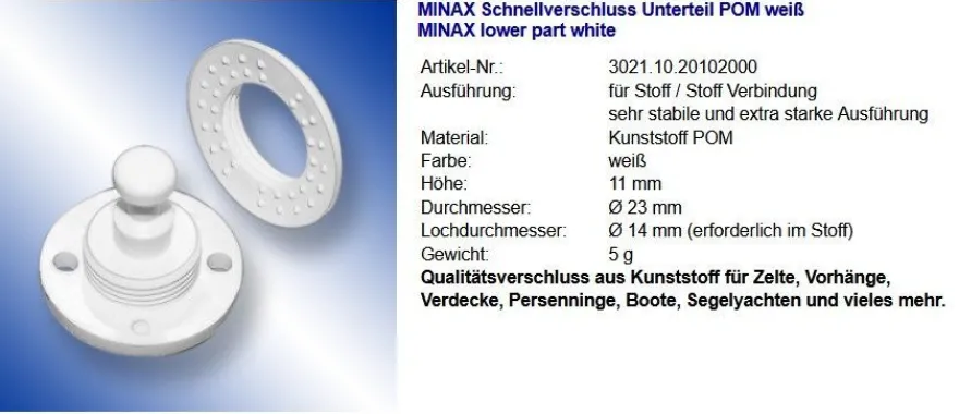 MINAX Schnellverschluss Oberteil Unterteil POM weiß Schlüssel zum Montieren