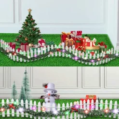 Miniatur Weihnachtszaun Holz mit LED 100x5cm Weiß - Deko Wichtel Gartenzaun