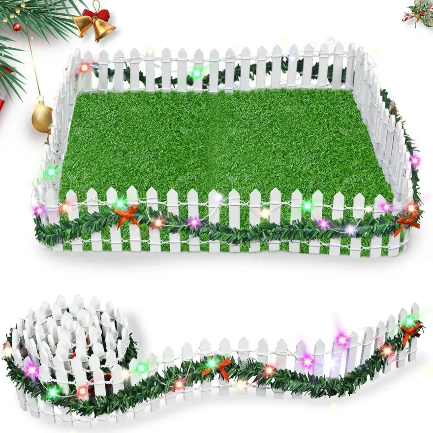 Miniatur Weihnachtszaun Holz mit LED 100x5cm Weiß - Deko Wichtel Gartenzaun