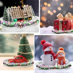 Miniatur Weihnachtszaun Holz mit LED 100x5cm Weiß - Deko Wichtel Gartenzaun