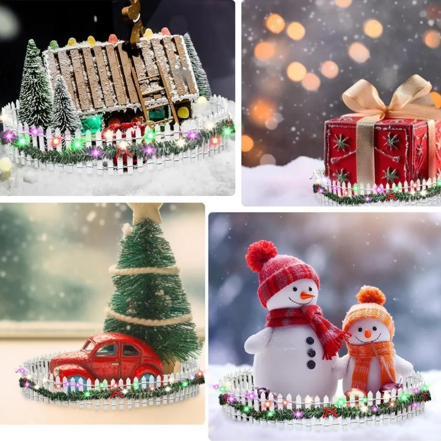 Miniatur Weihnachtszaun Holz mit LED 100x5cm Weiß - Deko Wichtel Gartenzaun