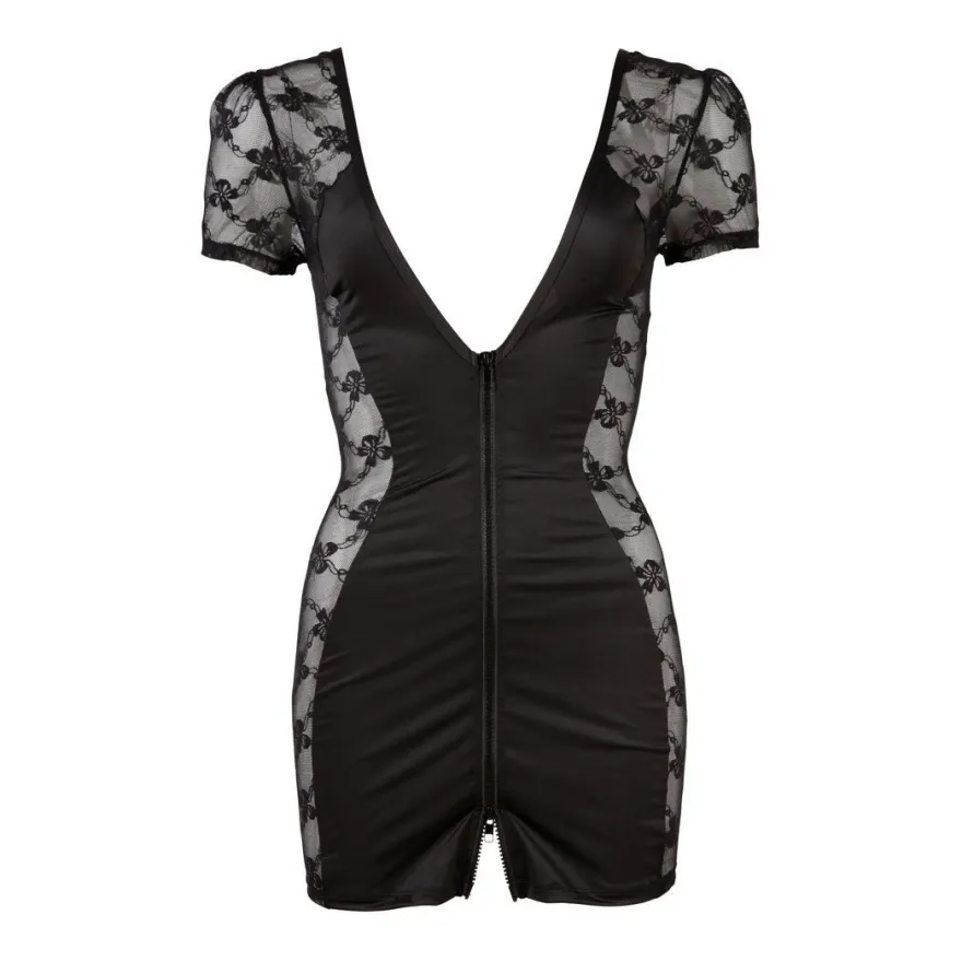 Mini-Kleid mit Front-Zip S M L XL transparent dessous Club Partykleid