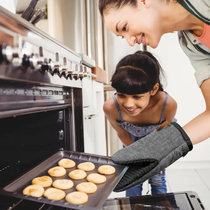 Mini Ofenhandschuhe Baumwolle Silikon Hitzebeständig - 2er Set Grau