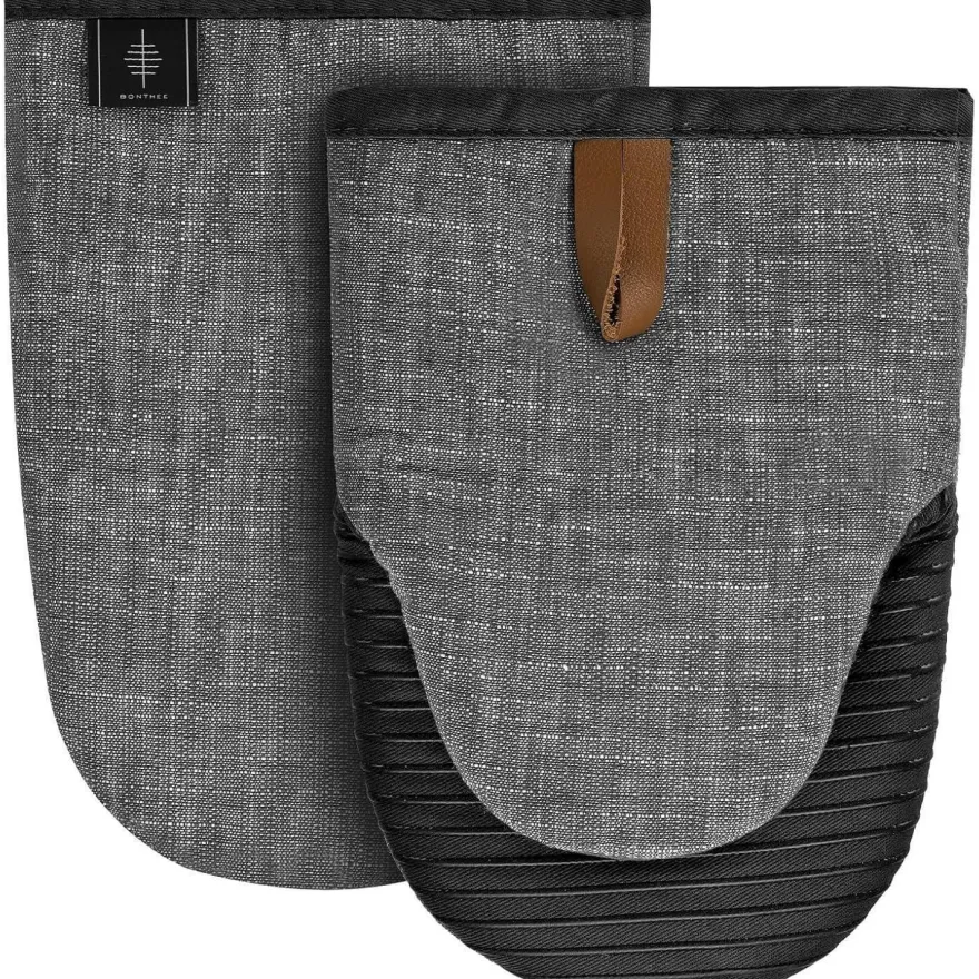 Mini Ofenhandschuhe Baumwolle Silikon Hitzebeständig - 2er Set Grau