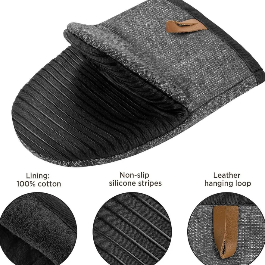 Mini Ofenhandschuhe Baumwolle Silikon Hitzebeständig - 2er Set Grau