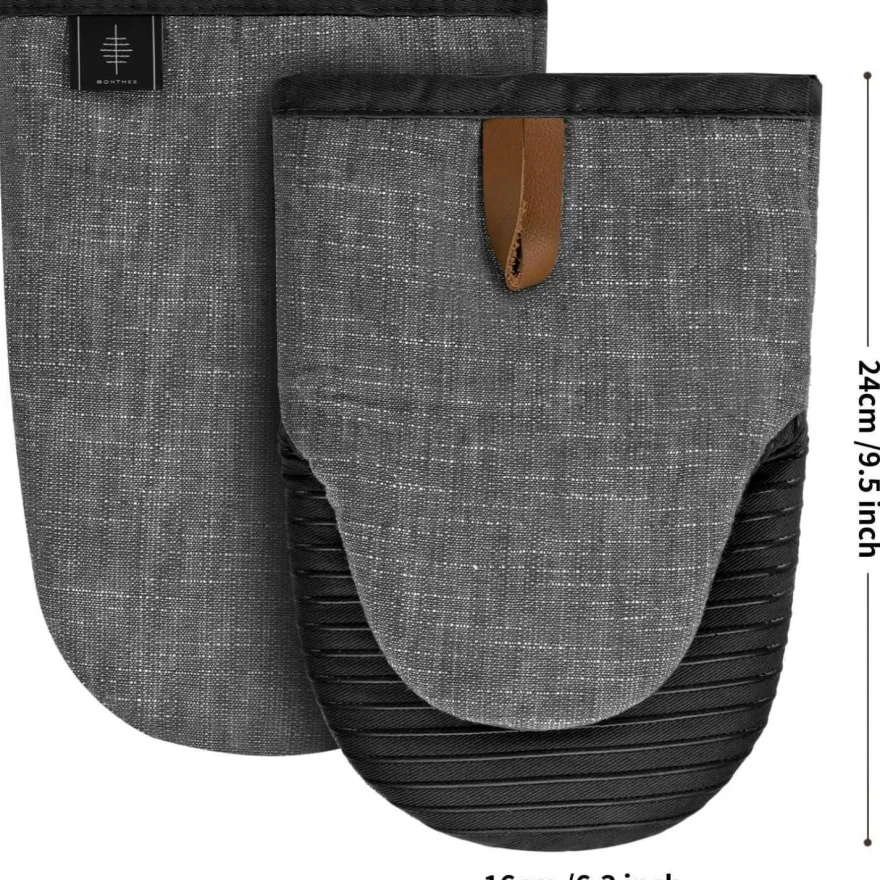 Mini Ofenhandschuhe Baumwolle Silikon Hitzebeständig - 2er Set Grau