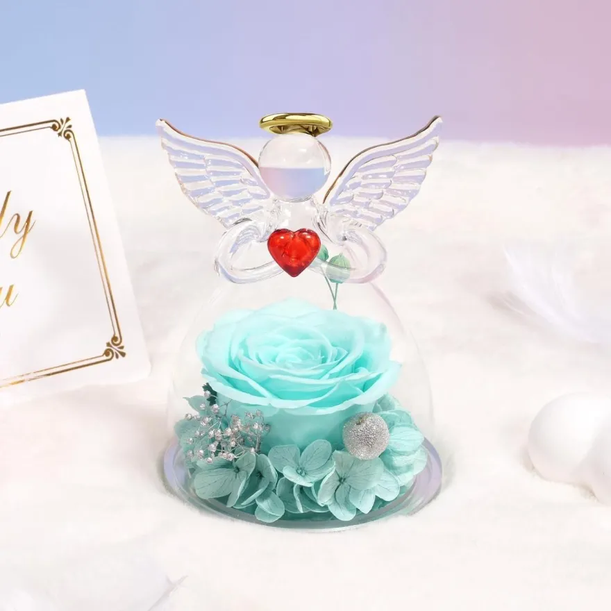 Miofula Ewige Rose Engel Figur Geschenk für Frauen, Mama, Freundin - Hellblau